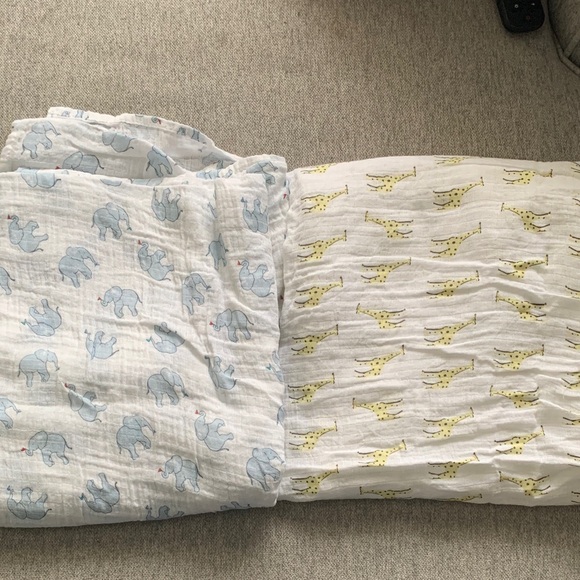 Set of 2 swaddles Adorable Blue and Yellow Animal Print Kids baby Blankets - Picture 6 of 6